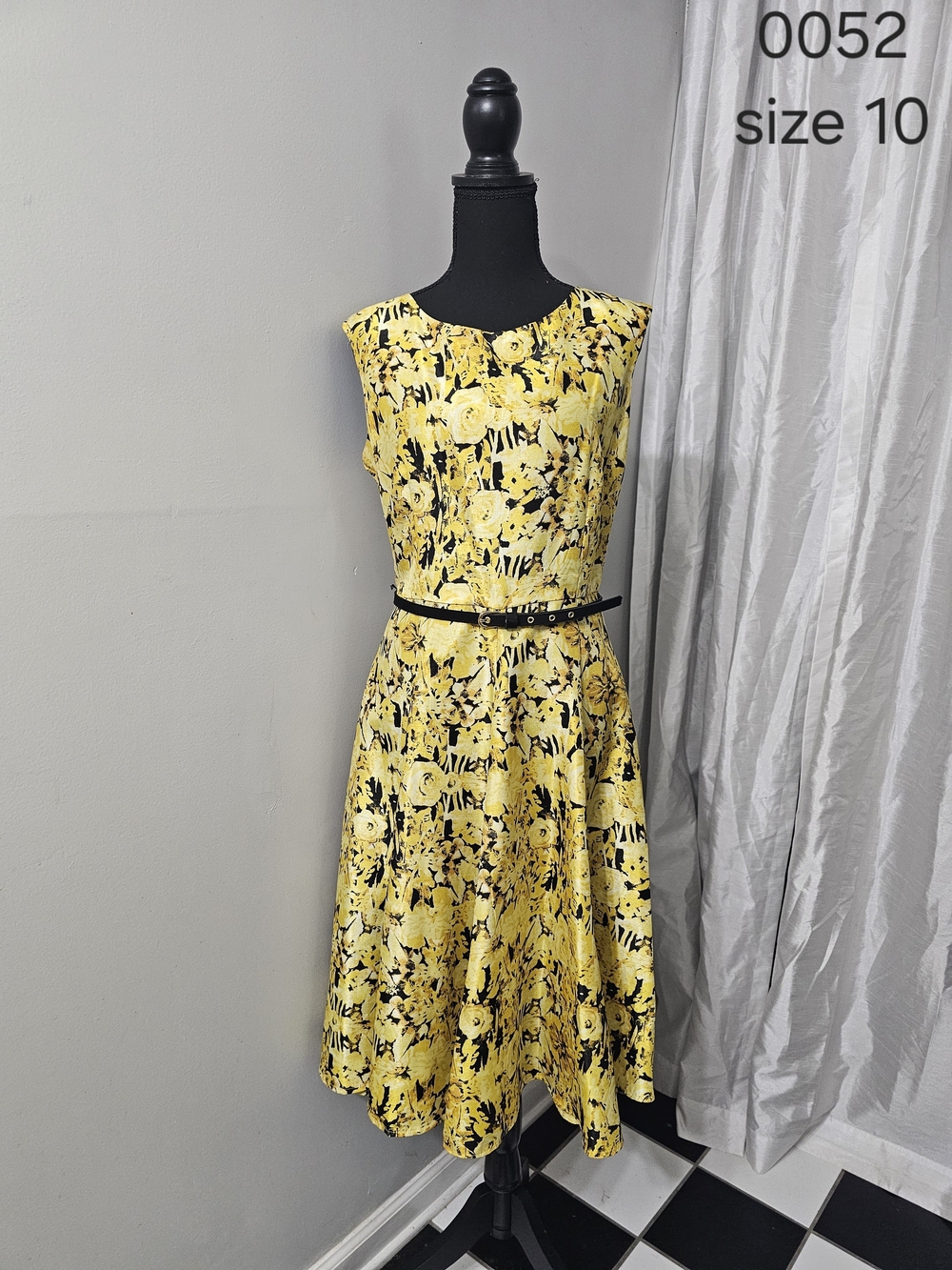 Floral Midi Dress in Yellow & Black